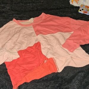 Pink Patchwork Cropped Sweatshirt